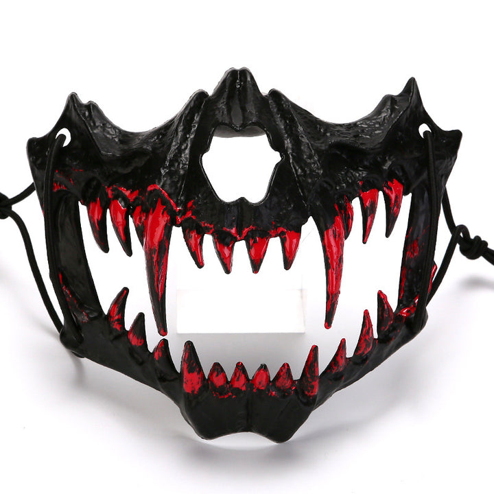 Half-face mask with flashing vampire teeth and adjustable rubber band