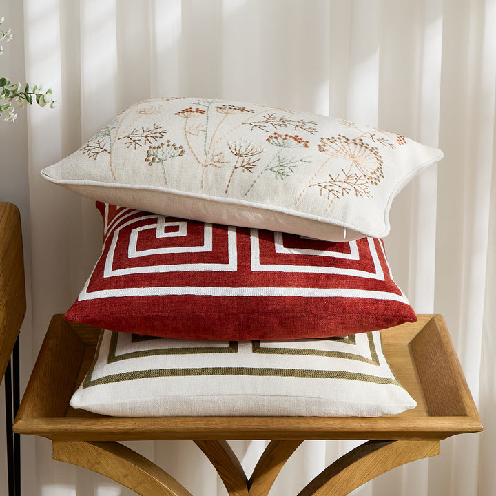 Geometric Embroidered Cotton-Linen Square Throw Pillow Cover with Raised Chenille Maze Appliqué