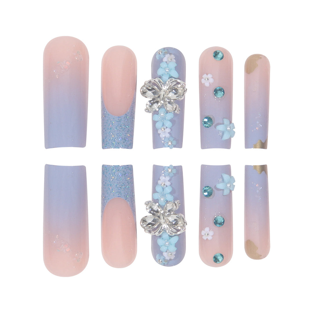 Decorative Floral and Gem-Accented Press-On Nails Kalsten