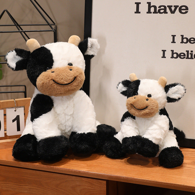 Plush Sitting Cow Cuddle Buddy with Ultra-Soft Faux-Fur Snout and Embroidered Smile Kalsten