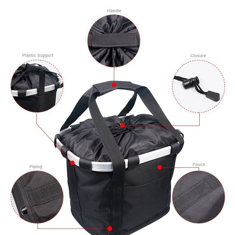 front-mounted collapsible aluminum framed pet bicycle basket with padded base and safety tether Kalsten