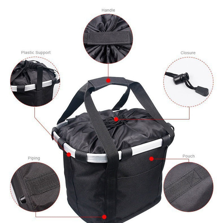 front-mounted collapsible aluminum framed pet bicycle basket with padded base and safety tether Kalsten