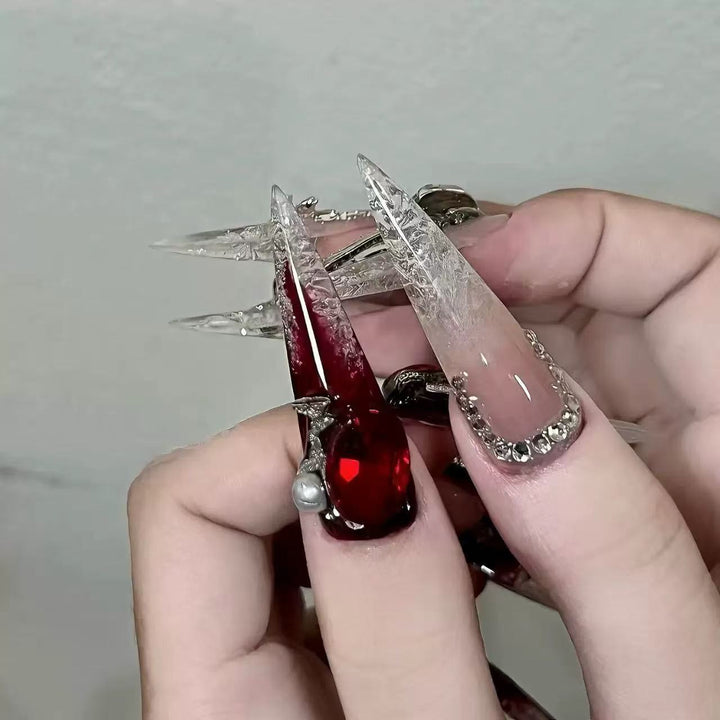 Gemstone-Embellished Stiletto Nail Extensions