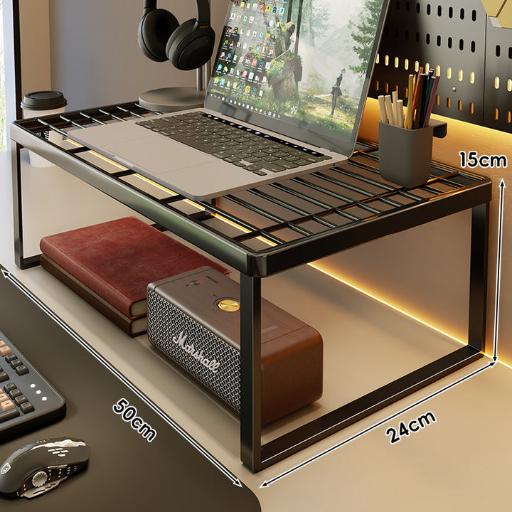 Ventilated Metal Grid Laptop & Monitor Riser with Under-Storage Shelf