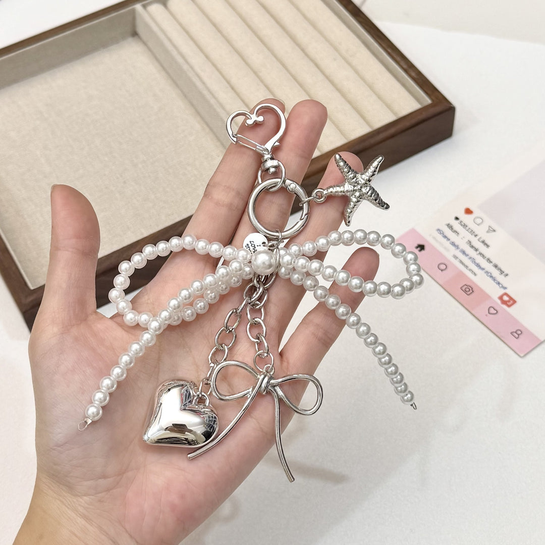 Pearl and Bow Charm Keychain Kalsten