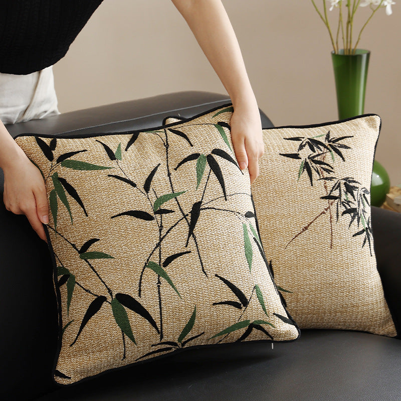 Woven decorative cushion cover with bamboo leaf jacquard and contrast piping Kalsten
