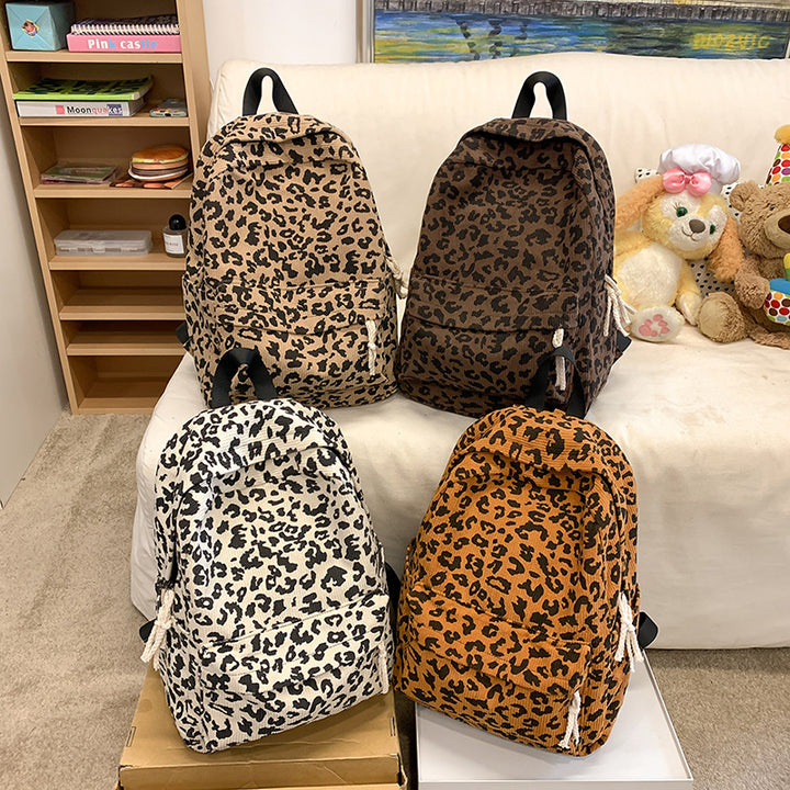 Stylish Leopard-Print Corduroy Backpack