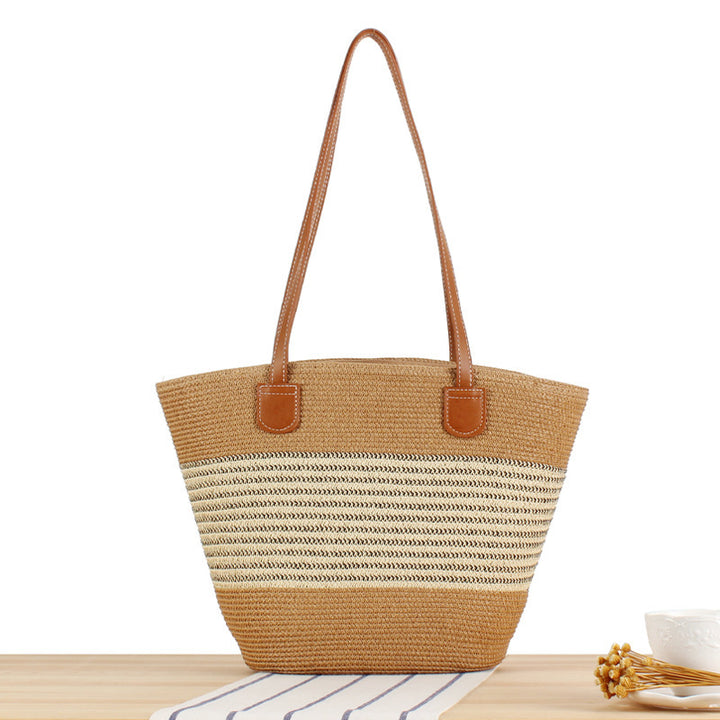 Elegant Straw Bag with Attractive Leather Handles Kalsten