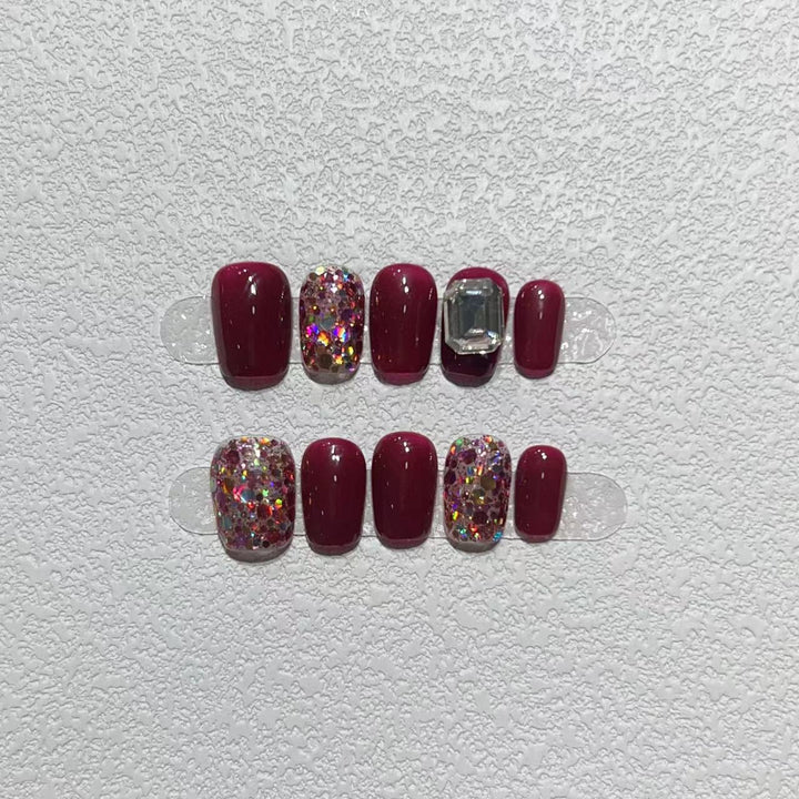 Elegant Press-On Nail Art Set with Gemstone Accents Kalsten