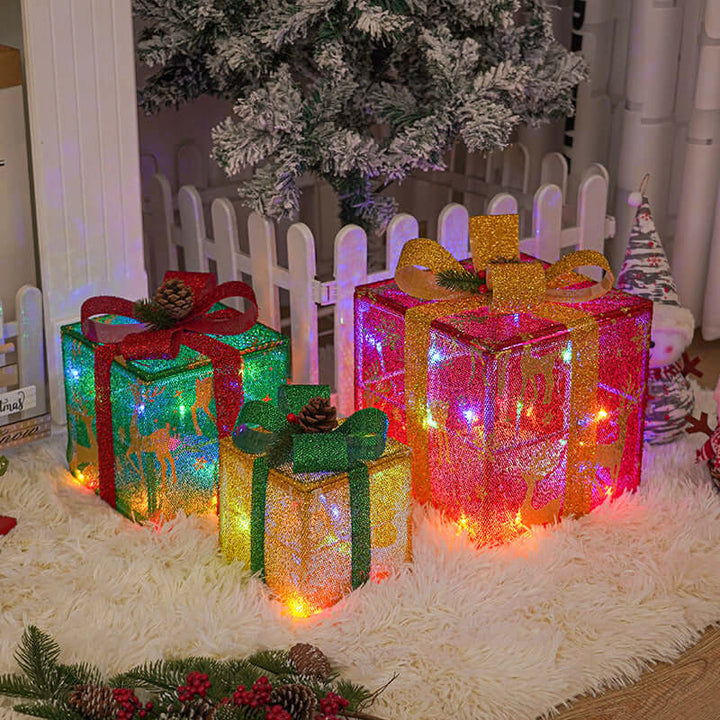 Lighted Up Outdoor Christmas Decorations Luminous Christmas Gift Box With Bow For Holiday Christmas Tree Home Yard Decor | Kalsten