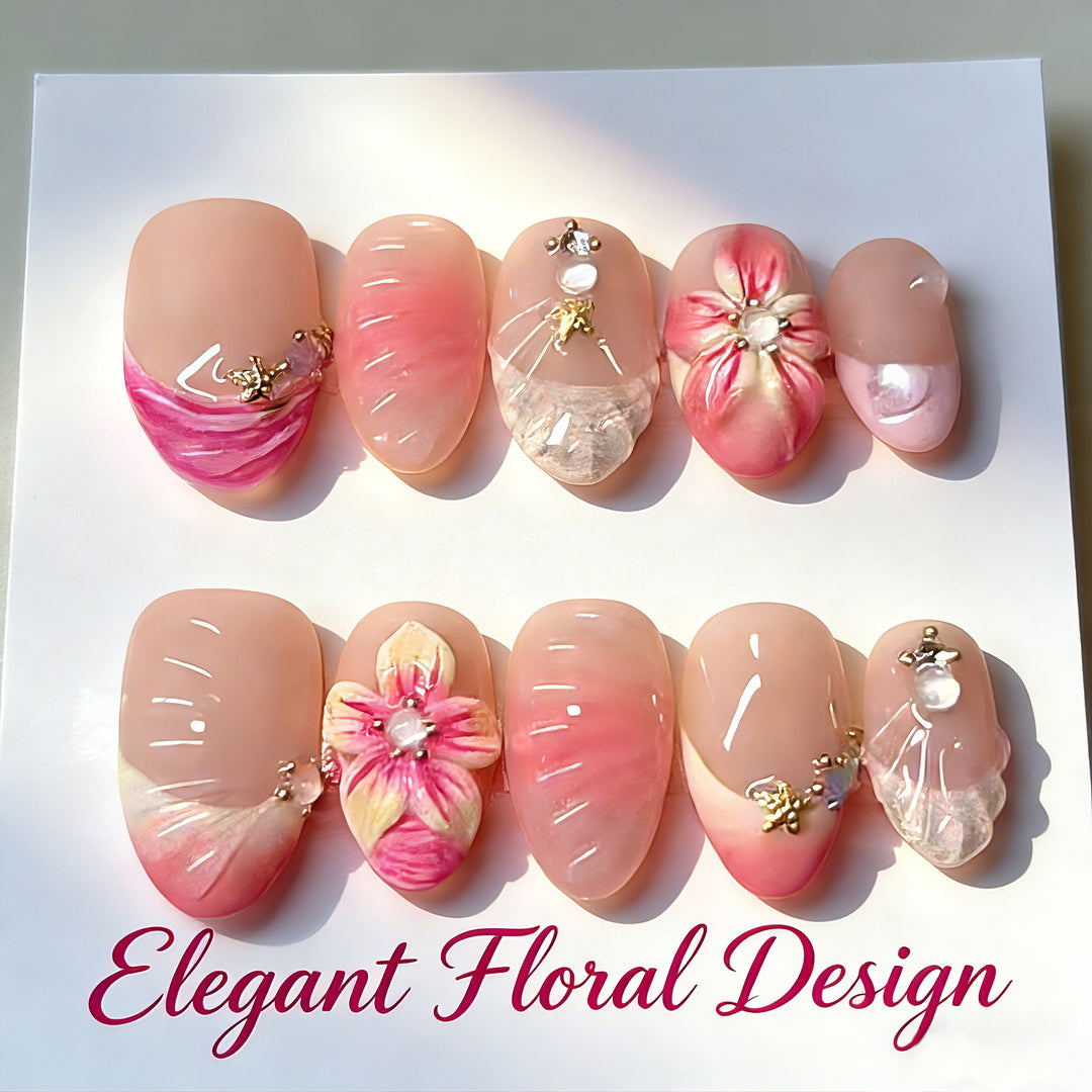 Elegant Floral-Designed Press-On Nails