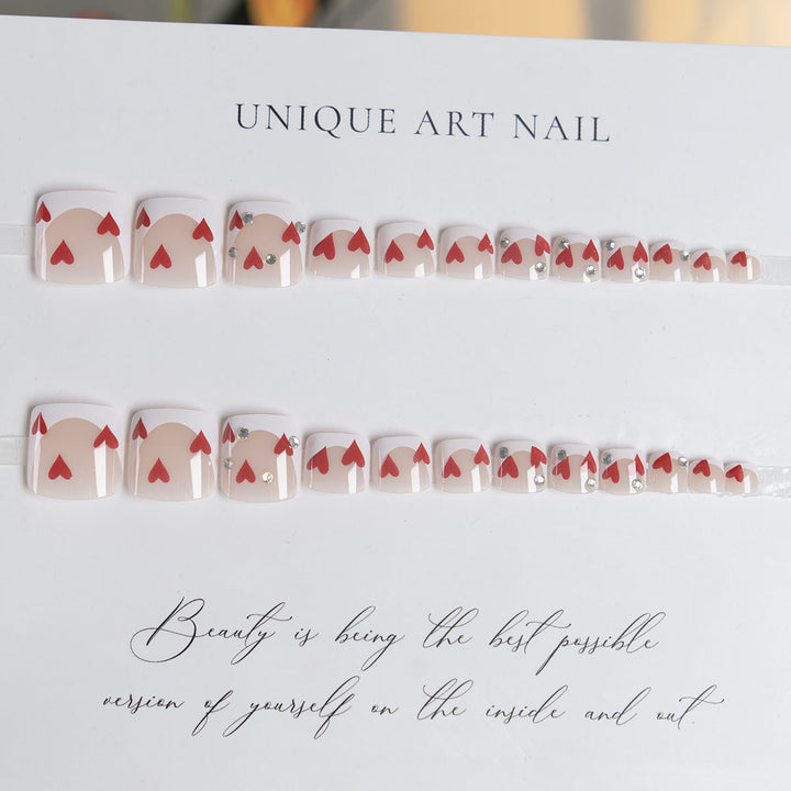 Heart-Embellished Press-On Nail Art