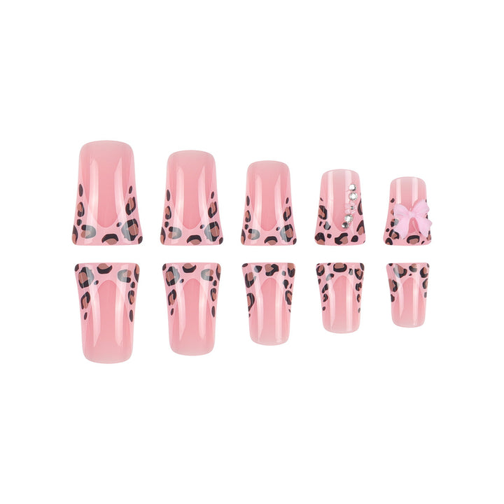 Artistic Press-On Nail Set with Bow and Leopard Print Accents Kalsten