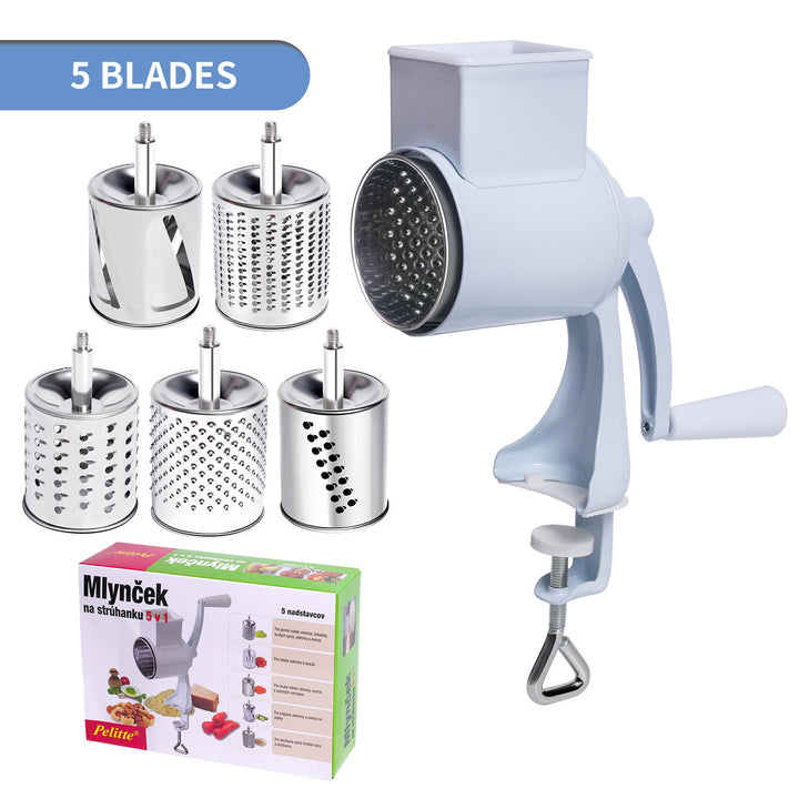 Manual Rotary Nut Grinder with Dual Stainless-Steel Drum Blades and Clamp