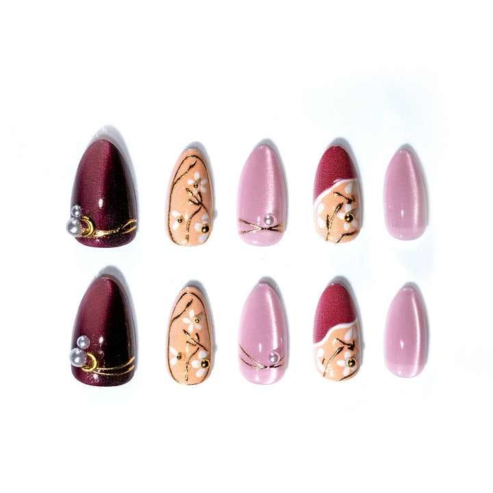 Elegant Press-On Nail Art Set with Pearl and Gold Accents Kalsten