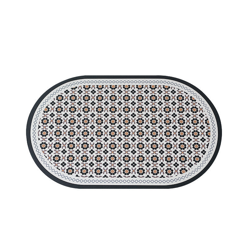 Oval non-slip vinyl mat with fine mosaic print and water-repellent surface Kalsten