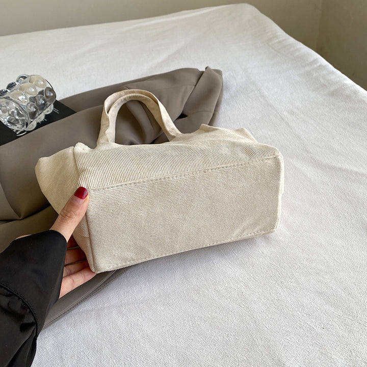 Textured Corduroy Tote Bag with Cute Plush Charm
