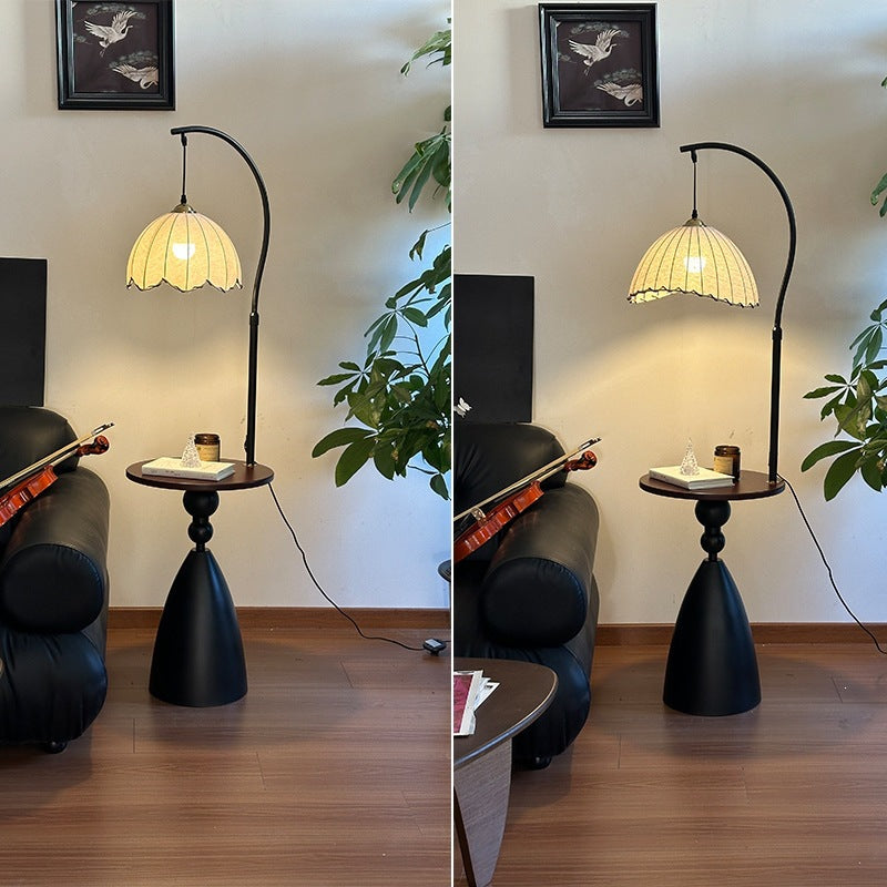 Elegant Arc Floor Lamp with Integrated Side Table