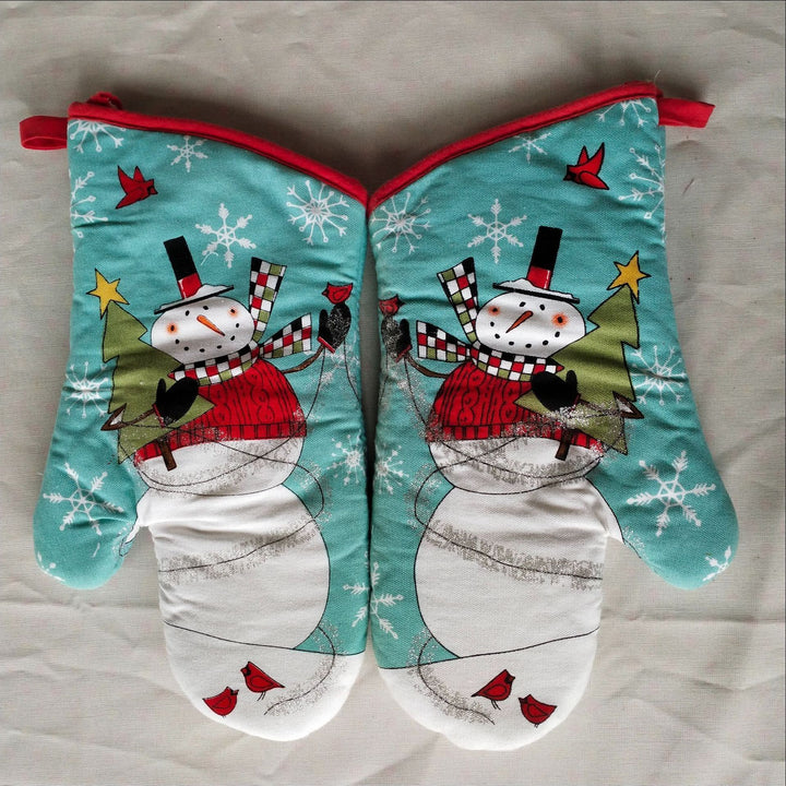 Insulated Double Oven Mitt Pair With Quilted Heat-Resistant Lining And Hanging Loop