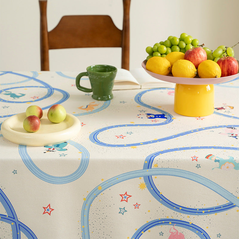 Child-friendly wipeable tablecloth with playful train and animal motif Kalsten