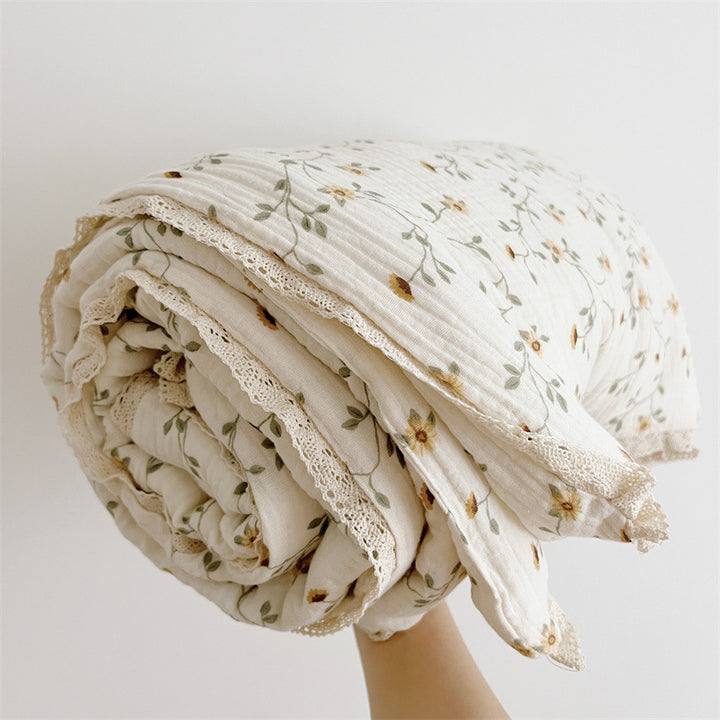 Unisex Breathable Muslin Blanket with Floral Ruffle Design Kalsten
