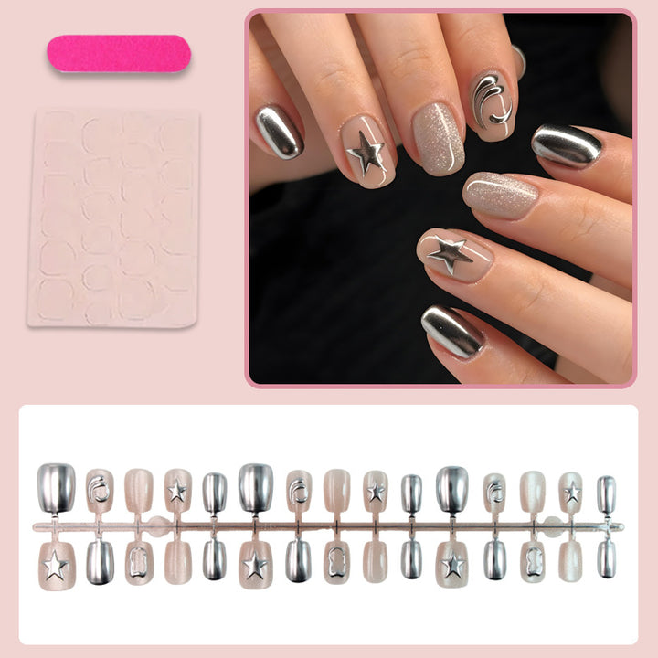 Acrylic nail set with glamorous star motifs and holographic effects Kalsten
