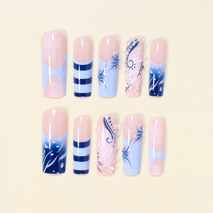 Artistic Nail Design Set with Ocean-Inspired Accents Kalsten
