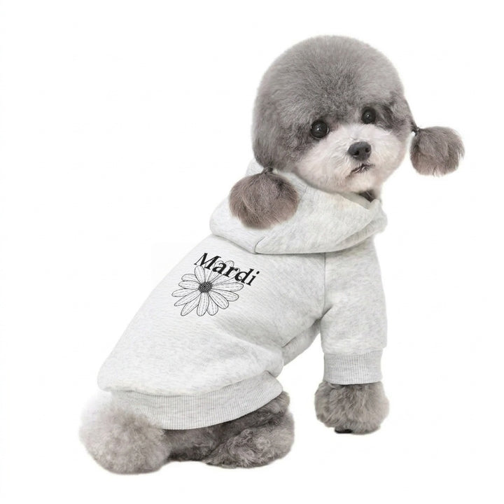 Small Dog Cotton Fleece Pullover Hoodie with Ribbed Cuffs and Daisy Print
