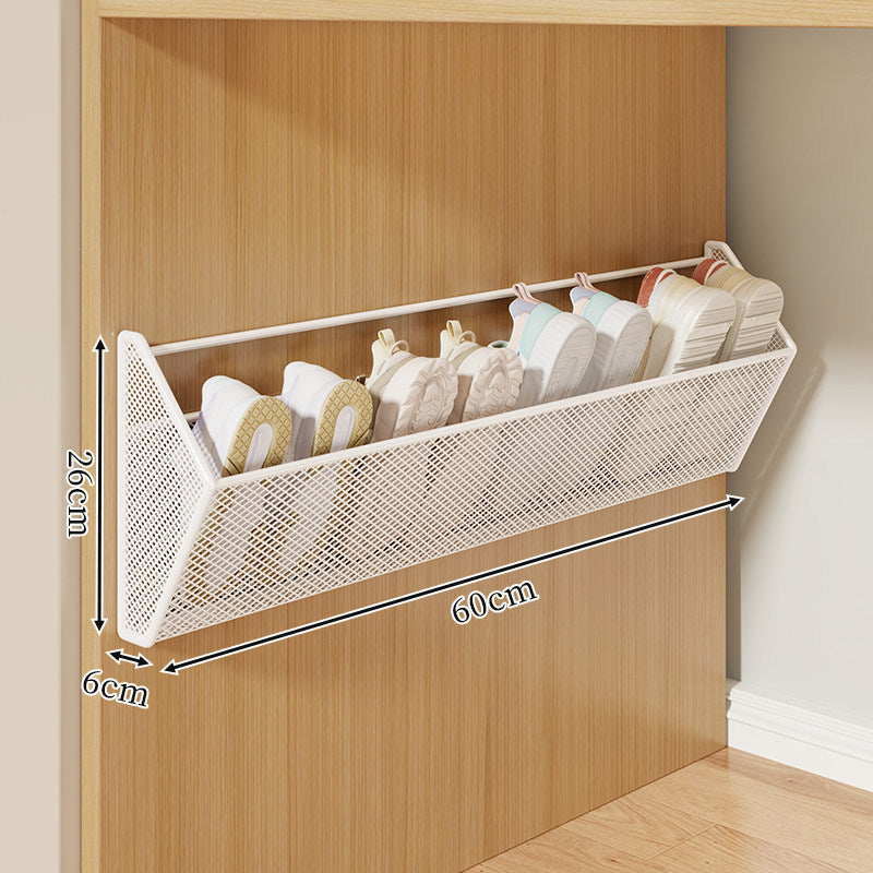 Wall-Mounted Slim Mesh Shoe and Slipper Storage Rack with Angled Ventilated Basket