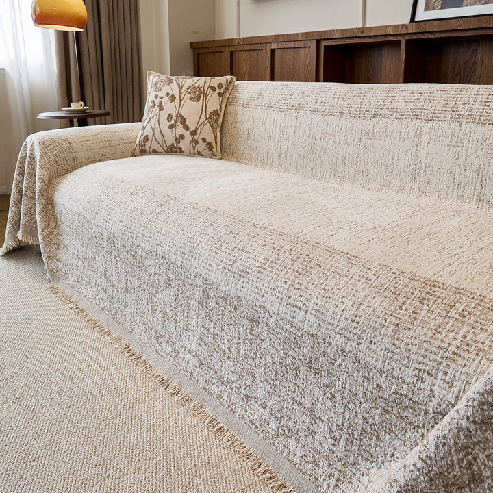 Textured Fringed Jacquard Sofa Throw Slipcover