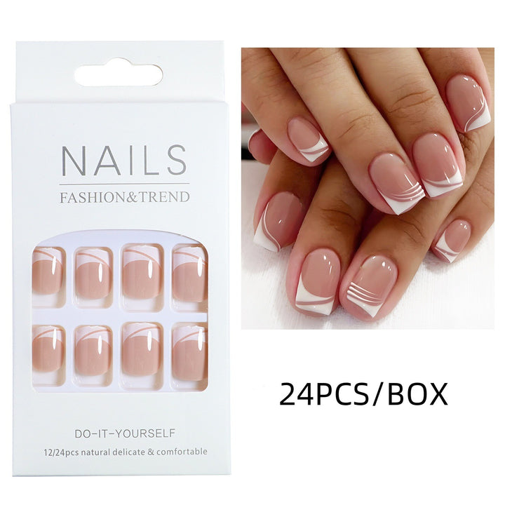 Artificial nail set with elegant French nail design and modern lines Kalsten
