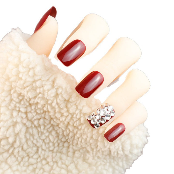 Glamorous Glossy Press-On Nails with Rhinestone Accents