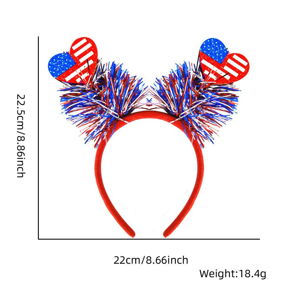 Women's Independence Day patriotic pompom headband with tinsel star toppers Kalsten