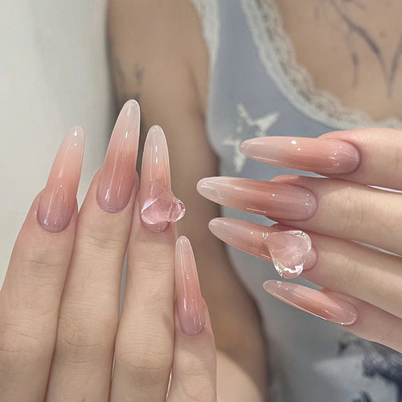 Elegant Ombre Stiletto Press-On Nails with Heart Accents Kalsten