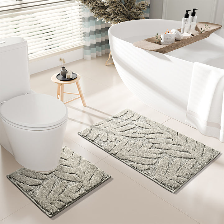 Leaf-Embossed Bath Mat Set