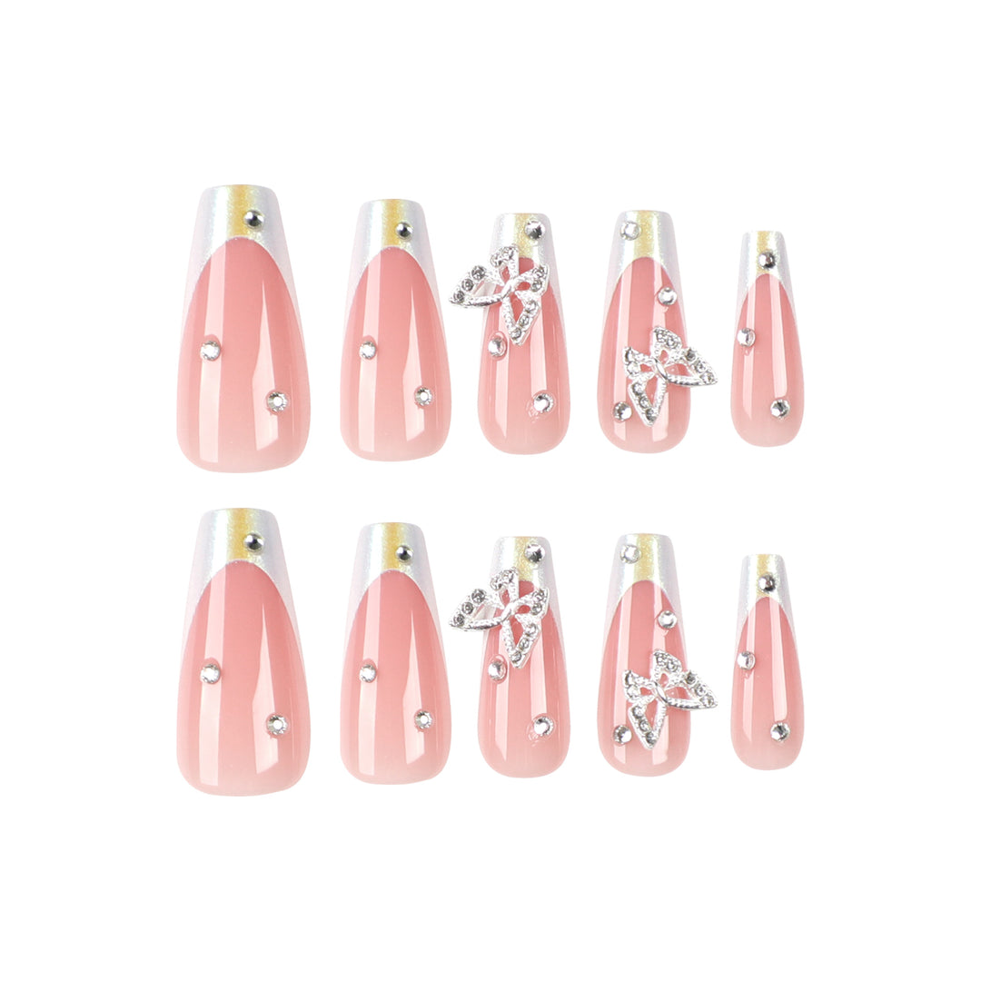 Artistic Gel Nails with Rhinestone Decorations Kalsten