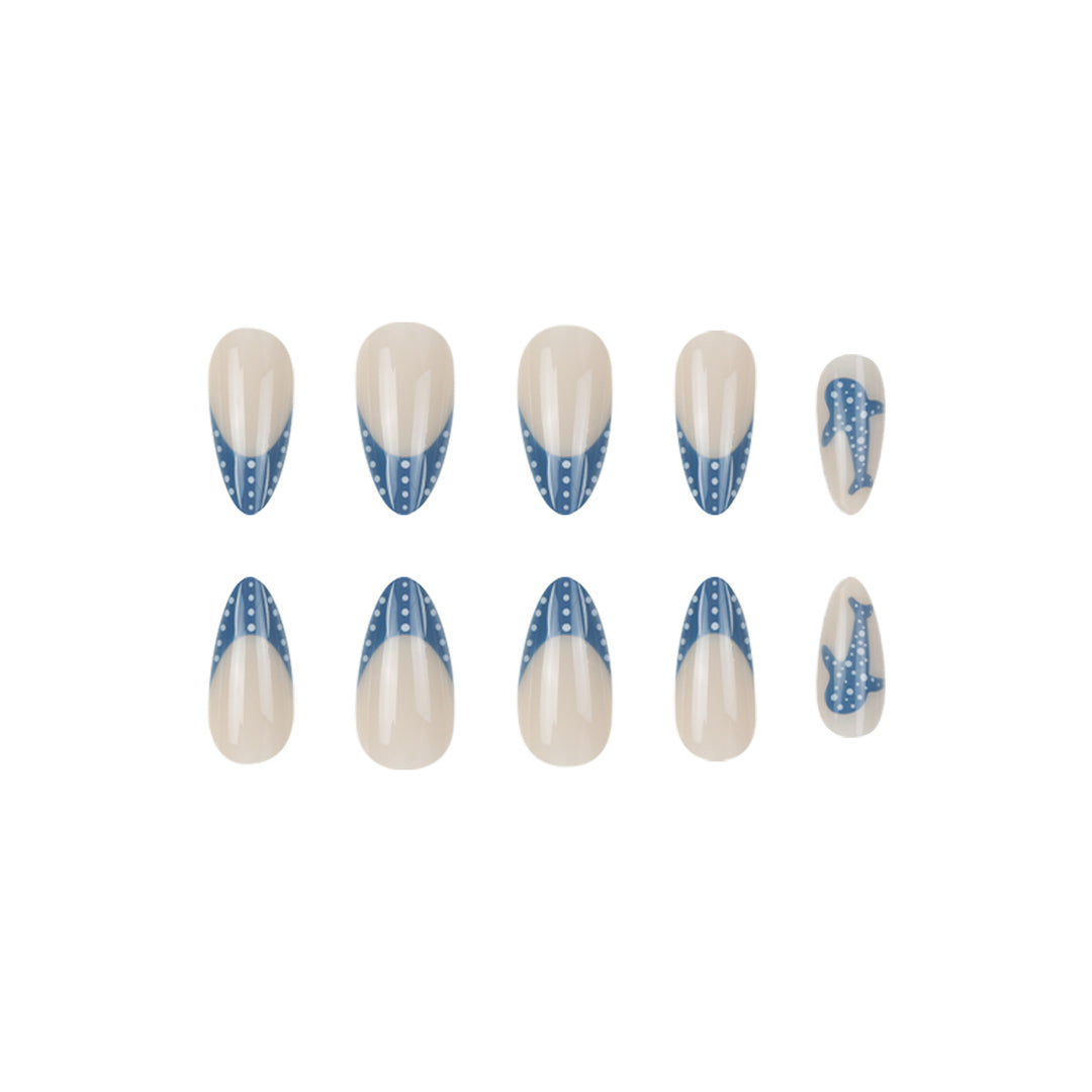 Elegant Shark-Inspired French Tip Press-On Nails Kalsten