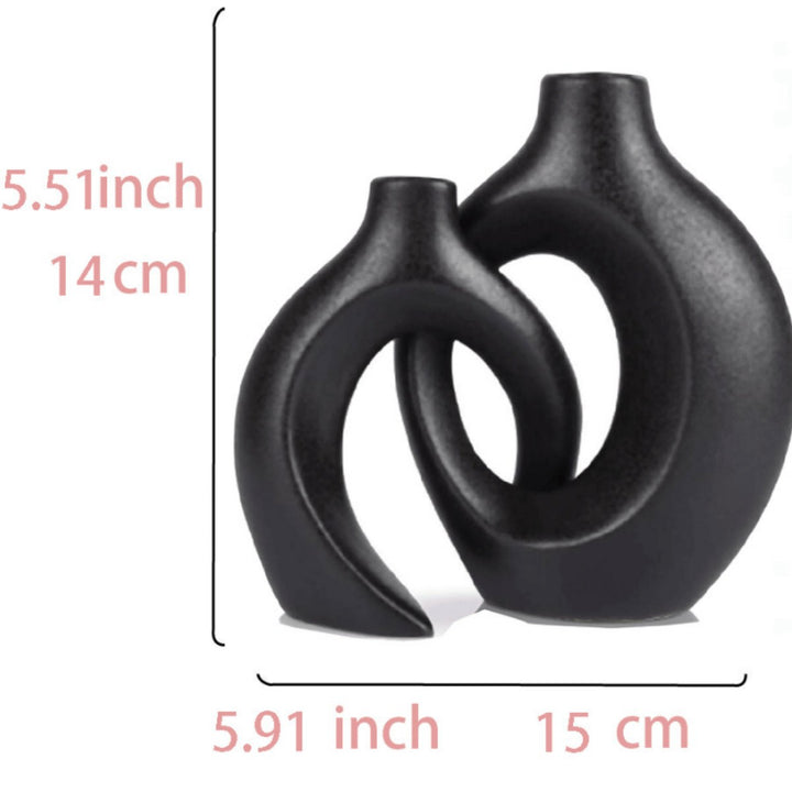 Modern Sculptural Hollow-Ring Ceramic Tabletop Vase Set With Minimalist Asymmetrical Silhouette
