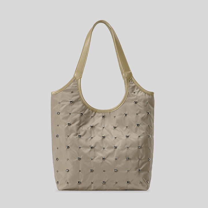 Quilted Tote Bag with Studded Accents