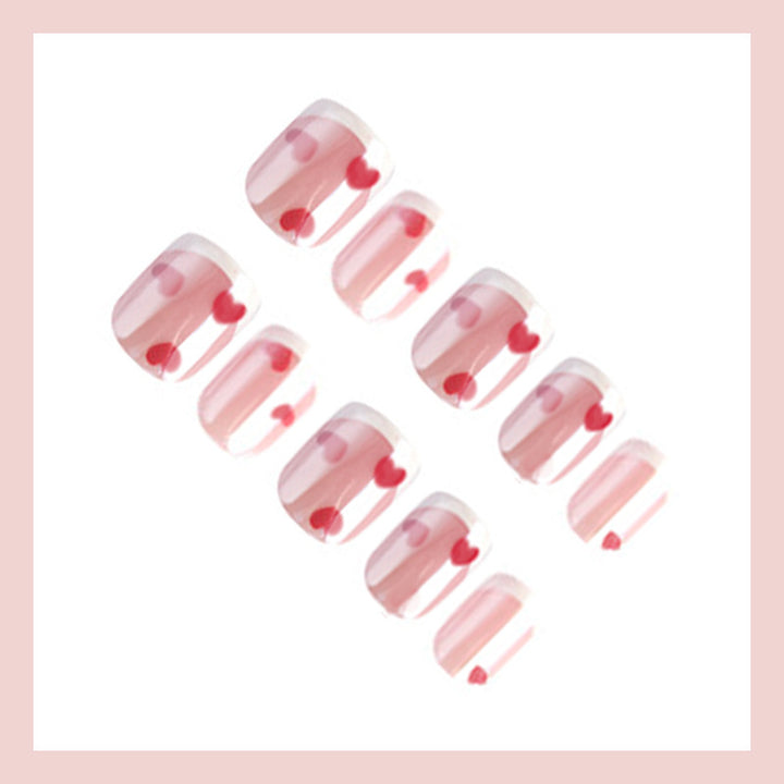 Acrylic nail set with romantic hearts and elegant French tips Kalsten