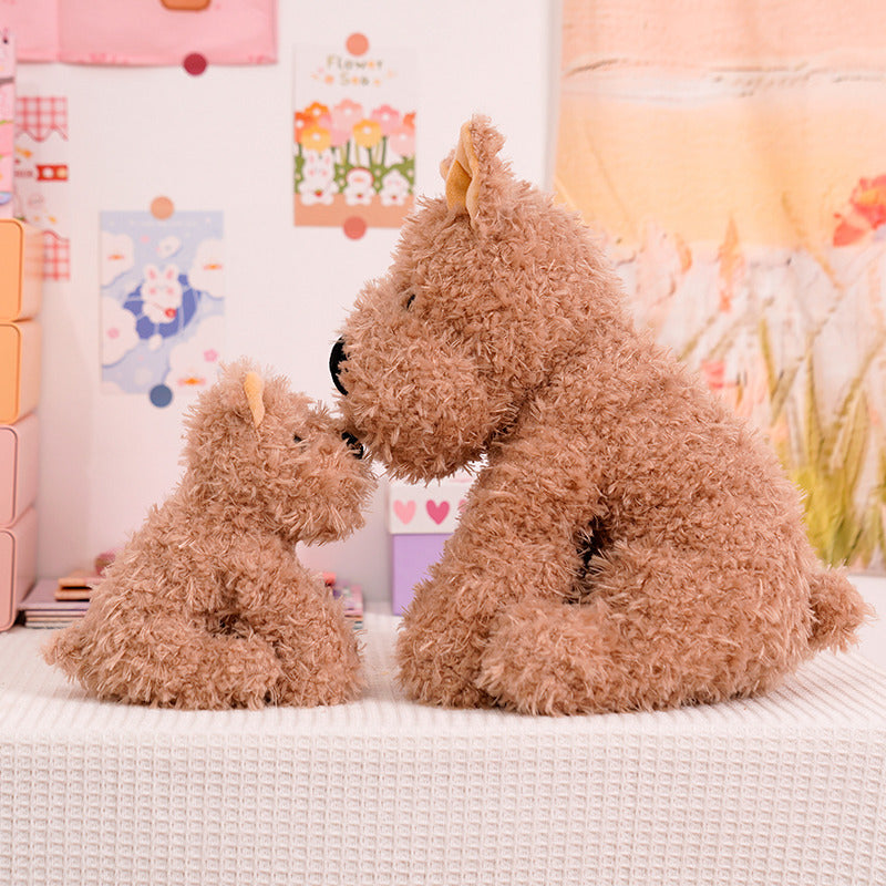 Fluffy Sitting Plush Dog Stuffed Toy with Curly Faux-Fur and Huggable Bean-Fill Kalsten