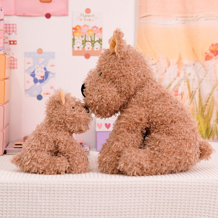 Fluffy Sitting Plush Dog Stuffed Toy with Curly Faux-Fur and Huggable Bean-Fill Kalsten