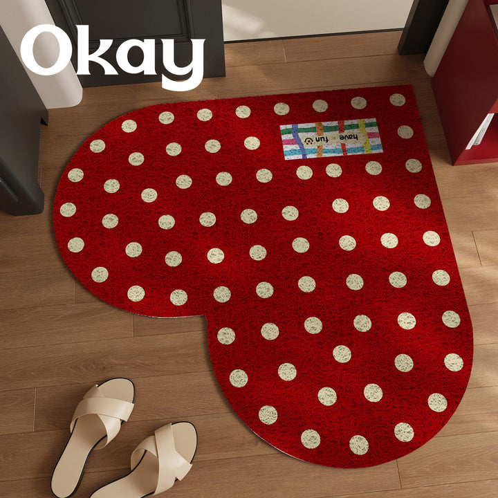 Heart-Shaped Anti-Slip Polka Dot Floor Rug for Entryway and Bedroom