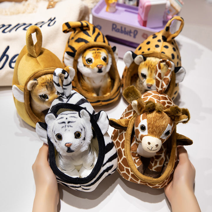 Plush Tiger Peekaboo Nest Comforter Toy with Hooded Pocket and Removable Cub Kalsten