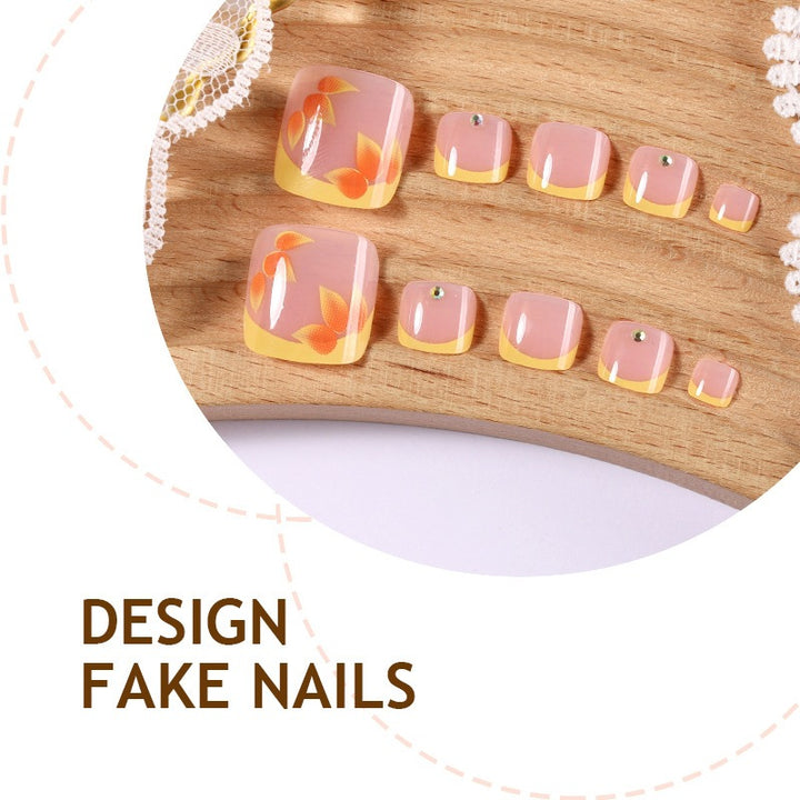 Artificial nail set with floral design and glitter accents Kalsten