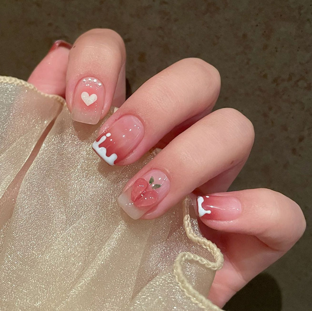 Artistic Heart and Fruit Nail Art