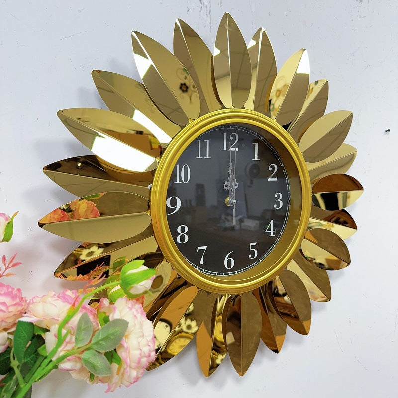 Sunburst Decorative Wall Clock with Leaf Motif Kalsten