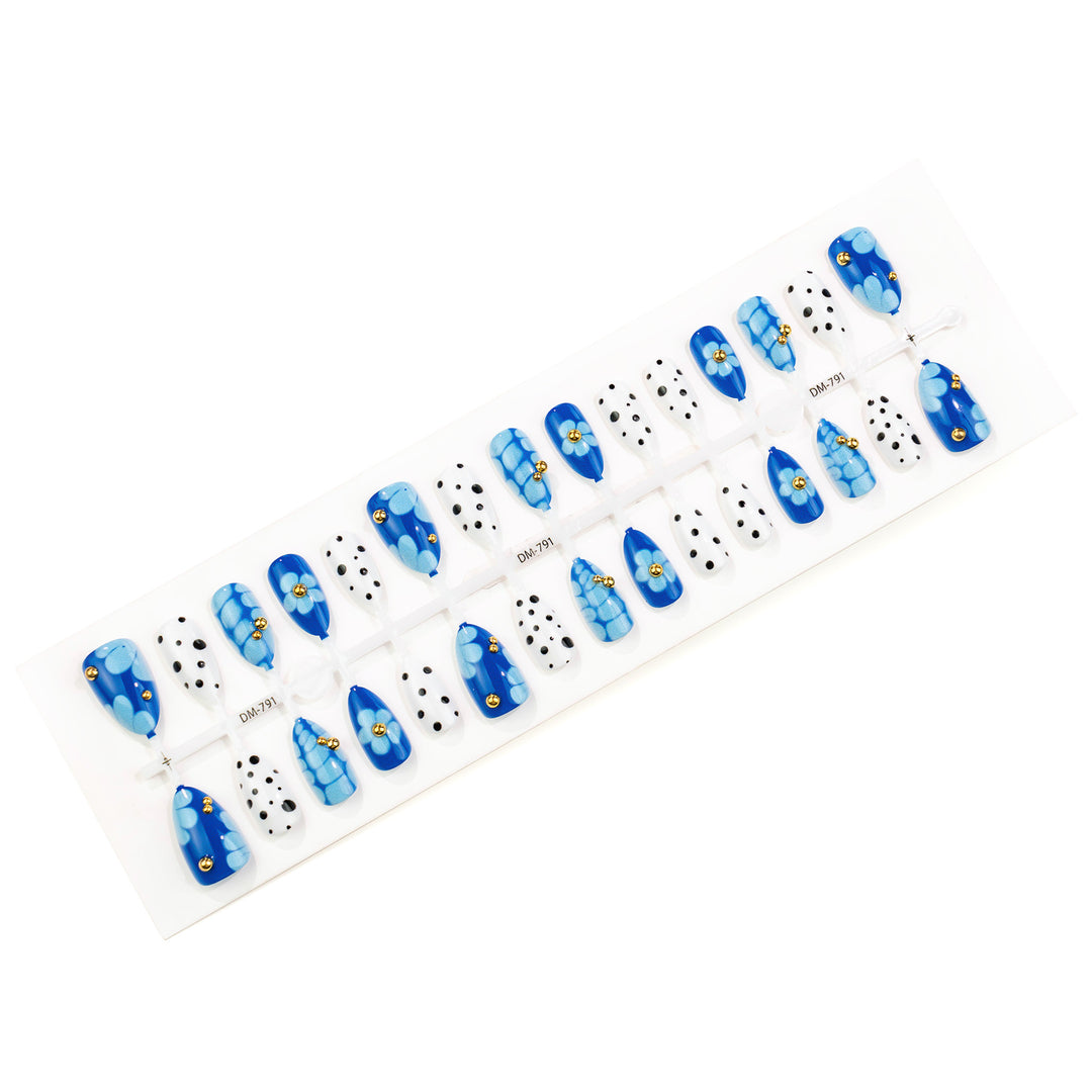 Artistic Floral and Polka Dot Press-On Nail Art Set Kalsten