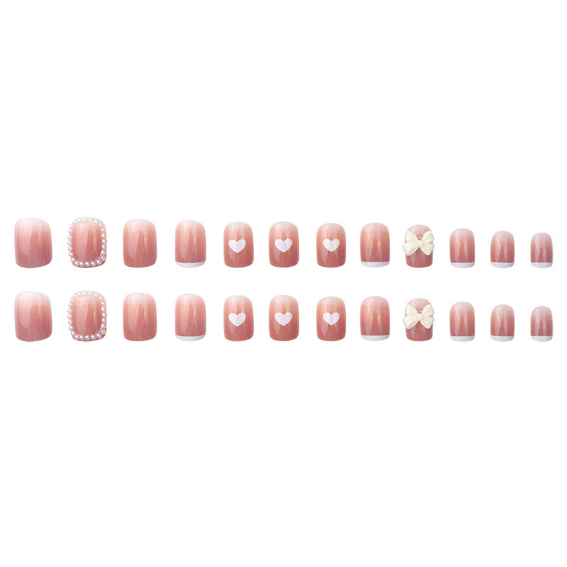 Decorative Floral Press-On Nails with Pearl and Heart Design Kalsten