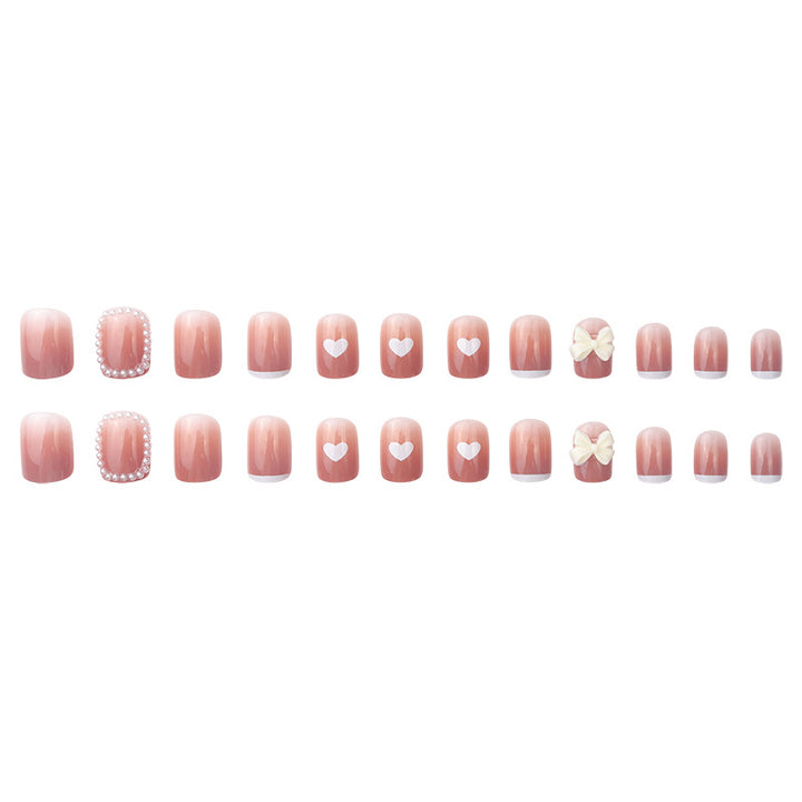 Decorative Floral Press-On Nails with Pearl and Heart Design Kalsten